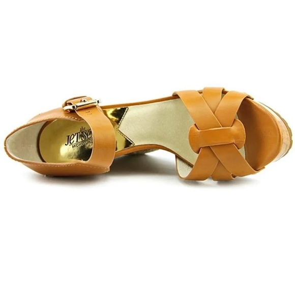 Michael Kors Tan Jet Set Leather Wedge Sandals - Picture 8 of 8